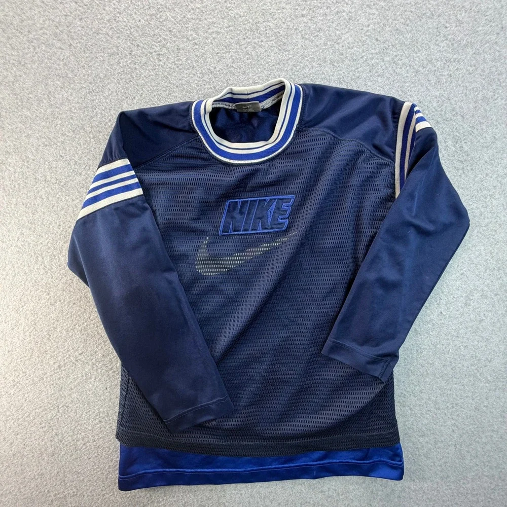 Nike Boys Navy Blue Mesh Long Sleeve Athletic Jersey Top Size M 10-12 Y2K Style